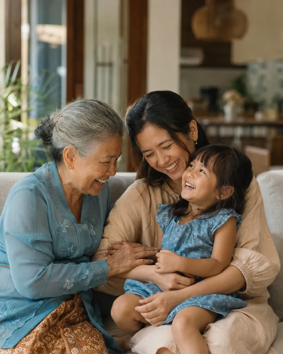 Three generations of a family together at home