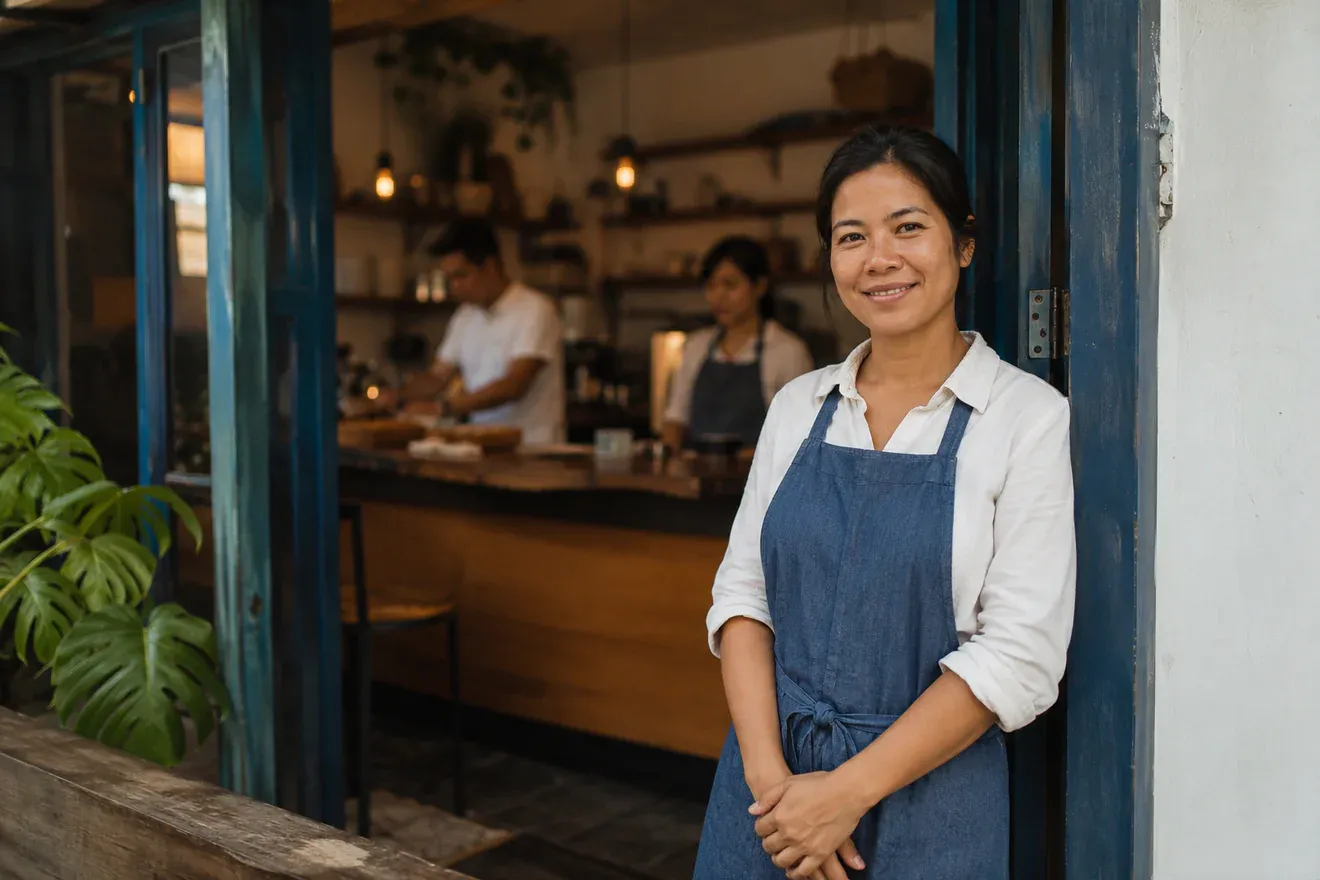 Café owner at her shopfront