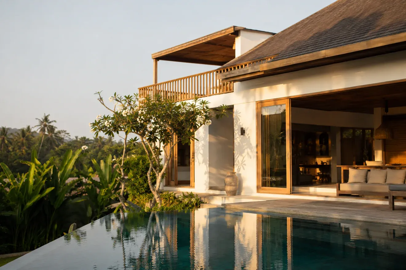 Tropical villa at golden hour