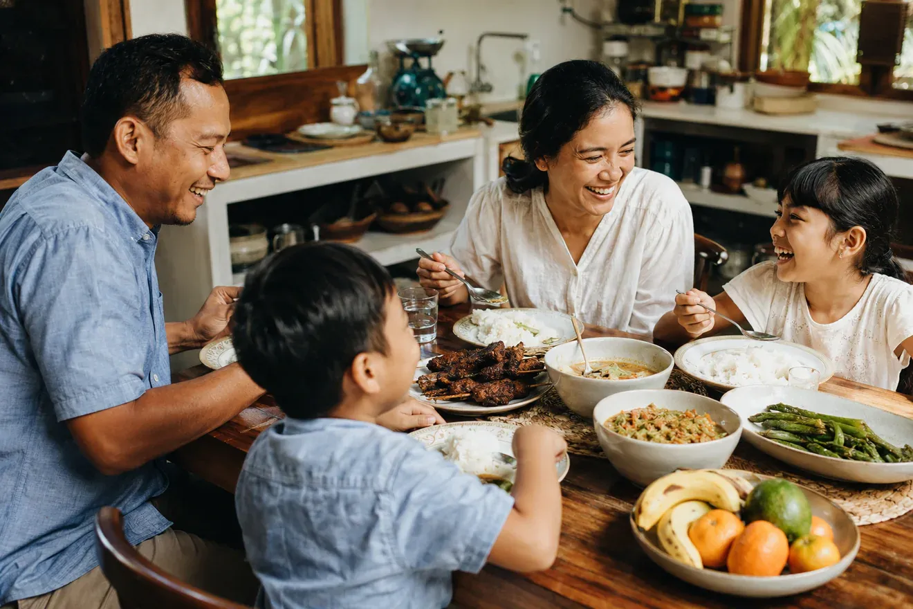 Family having breakfast together